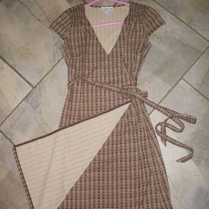Ann Taylor LOFT Brown Print Sleeveless Wrap Dress
